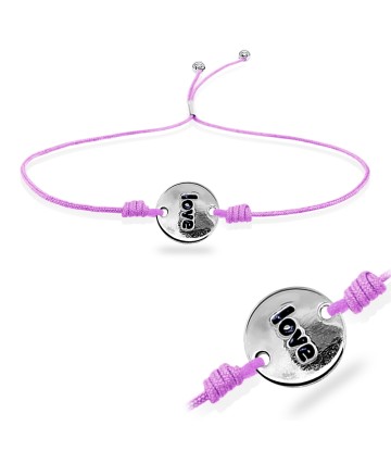 Love Word with Plain Silver Shiny Rope Bracelet BRS-241